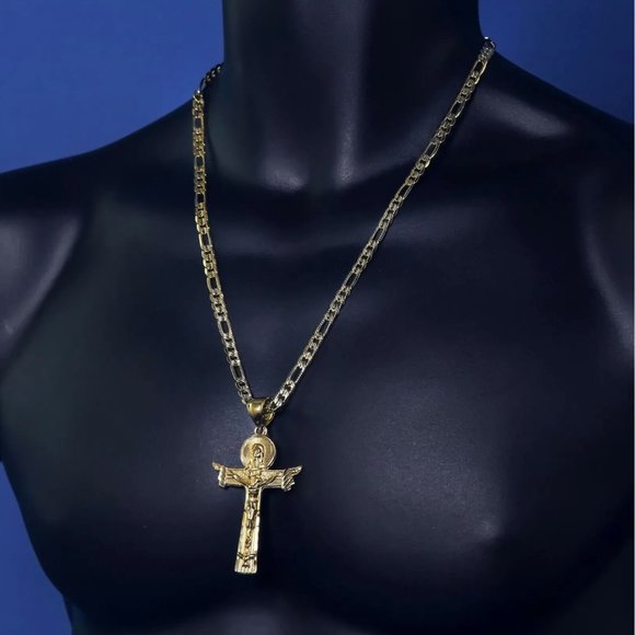14k Men's Gold 24" Chain and Jesus Pendant